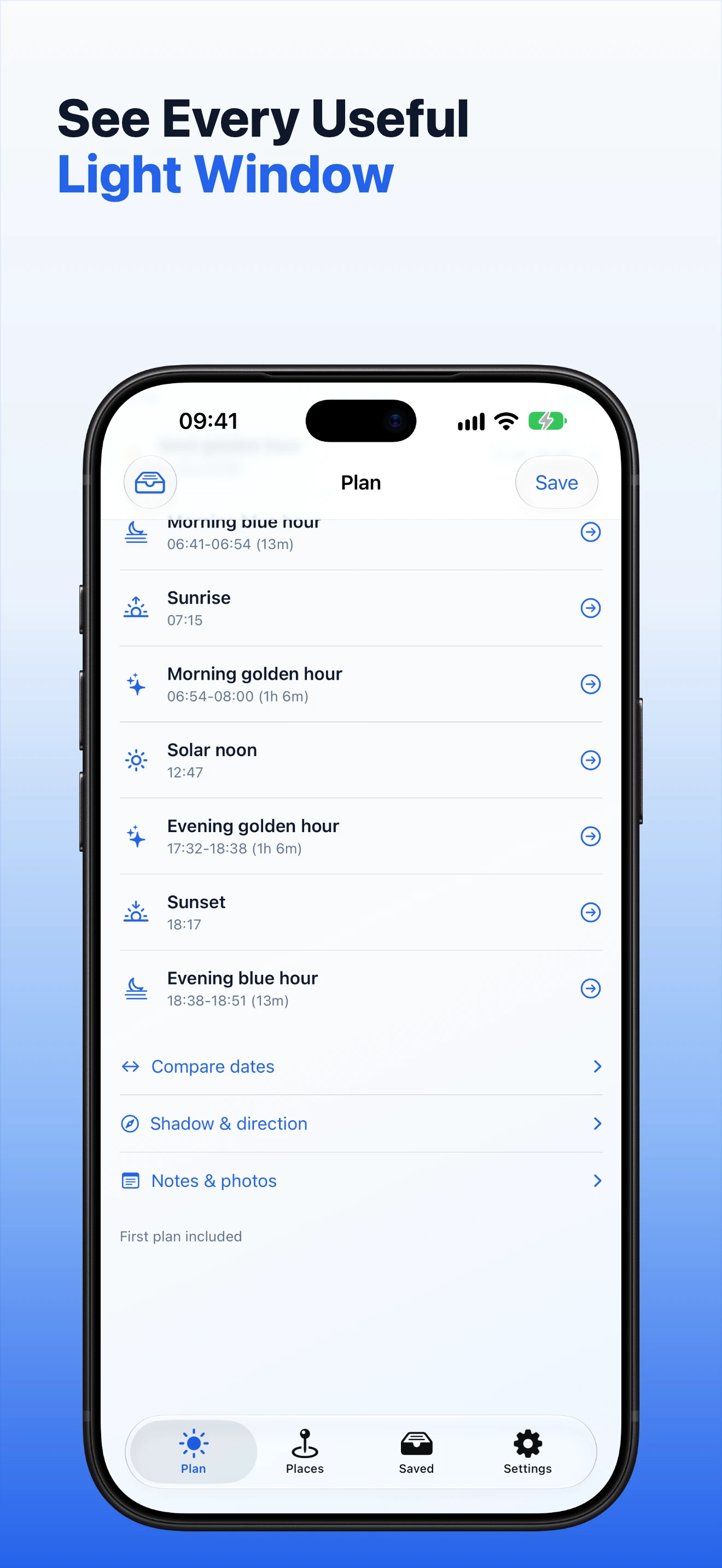 GoldenPlan useful light events list