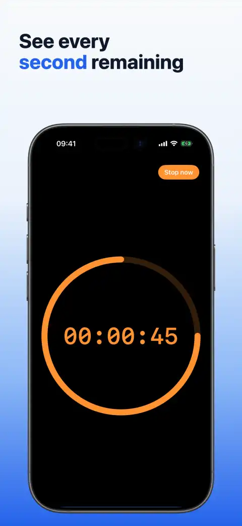 Simply Focus active countdown showing 45 seconds remaining