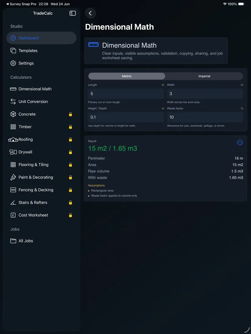 TradeCalc Studio calculator on iPad